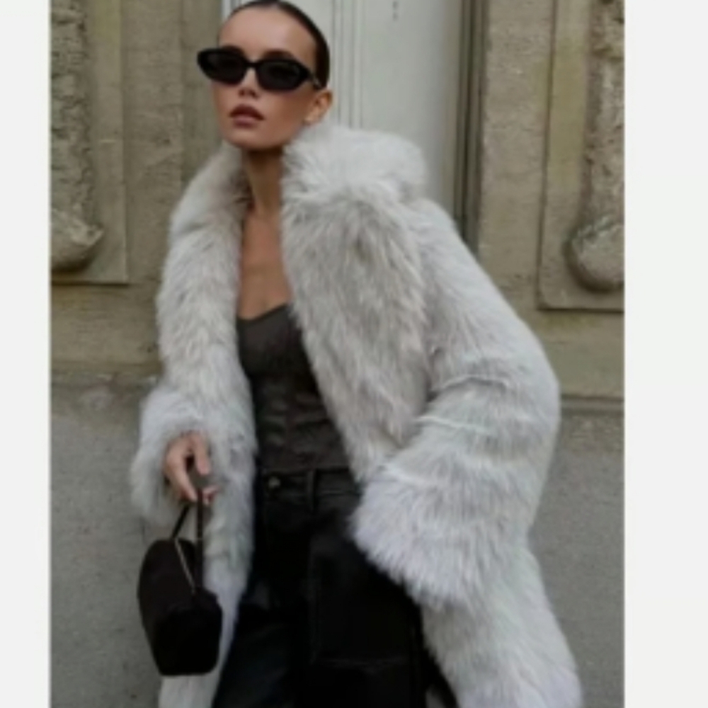 NWT ZARA Faux Fur Coat Ecru  Size XS - Picture 3 of 15